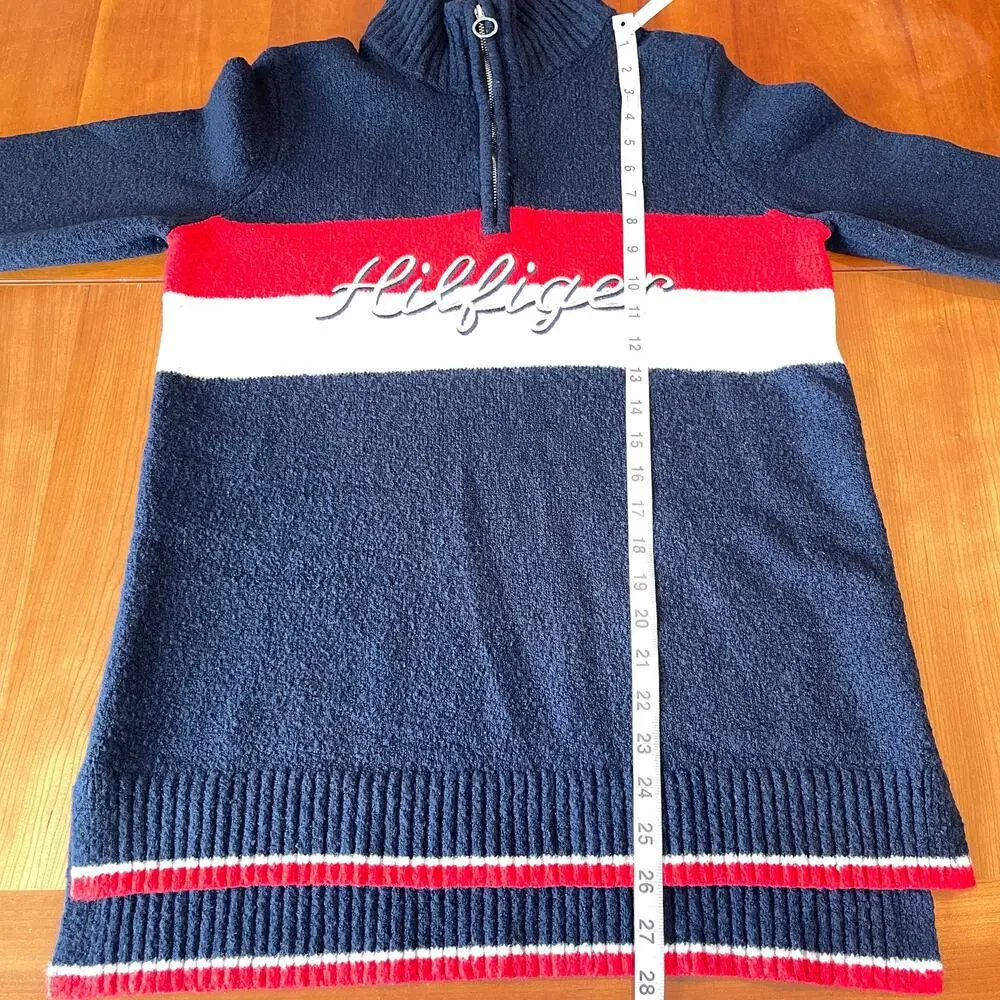 Tommy Hilfiger Quarter Zip Sweater Men’s Medium Navy Red White Logo Pullover